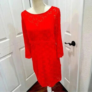 Laundry By Design red lace dress, fully lined, midi, 3/4 sleeves